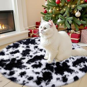 imageOLANLY Rainbow Round Rugs for Bedroom  Machine Washable 4x4 Feet Circle Area Rugs for Living Room Soft and Fluffy Shaggy Carpet for Teen Girls and Boys Nursery Rooms Dorms Home Decor AestheticBlackwhite Tiedye