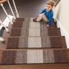 imageOLANLY Stair Treads Non Slip 15PCS 8quot x 30quot Indoor Stair Runners for Wooden Steps Edging Stair Rugs with Reusable Peel and Stick Adhesive for Kids Elders and Pets BlackBrown
