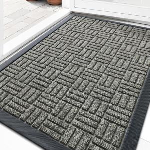 imageOLANLY Front Door Mat Outside Entrance 29x17 Absorbent Heavy Duty Sturdy Natural Rubber Doormat Indoor Outdoor Stain and Fade Resistant NonSlip Backing Low Profile Floor Mat for Entryway GreyModern Gray