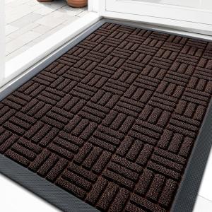 imageOLANLY Front Door Mat Outside Entrance 29x17 Absorbent Heavy Duty Sturdy Natural Rubber Doormat Indoor Outdoor Stain and Fade Resistant NonSlip Backing Low Profile Floor Mat for Entryway GreyBrown