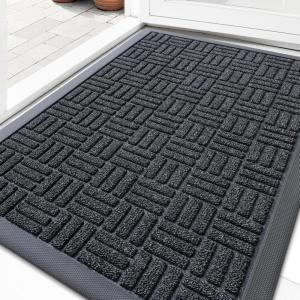 imageOLANLY Front Door Mat Outside Entrance 29x17 Absorbent Heavy Duty Sturdy Natural Rubber Doormat Indoor Outdoor Stain and Fade Resistant NonSlip Backing Low Profile Floor Mat for Entryway GreyBlack Gray