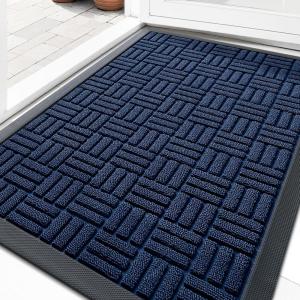 imageOLANLY Front Door Mat Outside Entrance 29x17 Absorbent Heavy Duty Sturdy Natural Rubber Doormat Indoor Outdoor Stain and Fade Resistant NonSlip Backing Low Profile Floor Mat for Entryway GreyNavy Blue