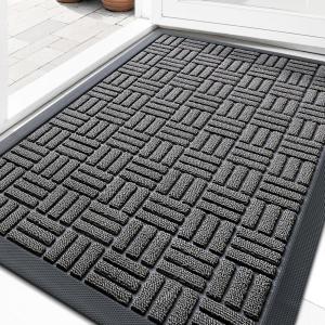 imageOLANLY Front Door Mat Outside Entrance 29x17 Absorbent Heavy Duty Sturdy Natural Rubber Doormat Indoor Outdoor Stain and Fade Resistant NonSlip Backing Low Profile Floor Mat for Entryway GreyGrey