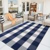 imageOLANLY Black and White Striped Rug 24quot x 37quot 275quot x 43quot  Washable Cotton Indoor Outdoor Doormat for Front Door Entryway Kitchen Porch Patio DecorNavy and White Checkered
