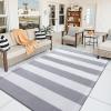 imageOLANLY Black and White Striped Rug 24quot x 37quot 275quot x 43quot  Washable Cotton Indoor Outdoor Doormat for Front Door Entryway Kitchen Porch Patio DecorGrey and White Striped