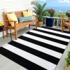 imageOLANLY Black and White Striped Rug 24quot x 37quot 275quot x 43quot  Washable Cotton Indoor Outdoor Doormat for Front Door Entryway Kitchen Porch Patio DecorBlack and White Striped