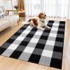 imageOLANLY Black and White Striped Rug 24quot x 37quot 275quot x 43quot  Washable Cotton Indoor Outdoor Doormat for Front Door Entryway Kitchen Porch Patio DecorBlack and White Checkered
