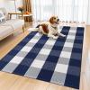 imageOLANLY Black and White Striped Rug 24quot x 37quot 275quot x 43quot  Washable Cotton Indoor Outdoor Doormat for Front Door Entryway Kitchen Porch Patio DecorNavy and White Checkered