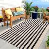 imageOLANLY Black and White Striped Rug 24quot x 37quot 275quot x 43quot  Washable Cotton Indoor Outdoor Doormat for Front Door Entryway Kitchen Porch Patio DecorBeige and Black Striped