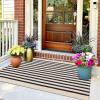 imageOLANLY Black and White Striped Rug 24quot x 37quot 275quot x 43quot  Washable Cotton Indoor Outdoor Doormat for Front Door Entryway Kitchen Porch Patio DecorBeige and Black Striped