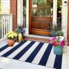 imageOLANLY Black and White Striped Rug 24quot x 37quot 275quot x 43quot  Washable Cotton Indoor Outdoor Doormat for Front Door Entryway Kitchen Porch Patio DecorNavy and White Striped