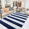 imageOLANLY Black and White Striped Rug 24quot x 37quot 275quot x 43quot  Washable Cotton Indoor Outdoor Doormat for Front Door Entryway Kitchen Porch Patio DecorNavy and White Striped