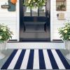 imageOLANLY Black and White Striped Rug 24quot x 37quot 275quot x 43quot  Washable Cotton Indoor Outdoor Doormat for Front Door Entryway Kitchen Porch Patio DecorNavy and White Striped