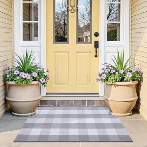 imageOLANLY Black and White Striped Rug 24quot x 37quot 275quot x 43quot  Washable Cotton Indoor Outdoor Doormat for Front Door Entryway Kitchen Porch Patio DecorGrey and White Checkered