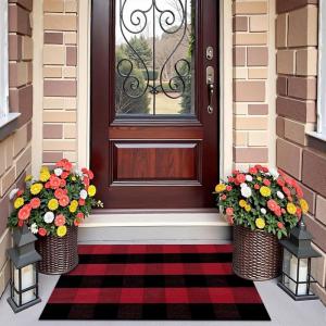 imageOLANLY Black and White Striped Rug 24quot x 37quot 275quot x 43quot  Washable Cotton Indoor Outdoor Doormat for Front Door Entryway Kitchen Porch Patio DecorRed and Black Checkered