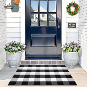 imageOLANLY Black and White Striped Rug 24quot x 37quot 275quot x 43quot  Washable Cotton Indoor Outdoor Doormat for Front Door Entryway Kitchen Porch Patio DecorBlack and White Checkered