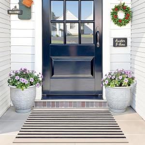 imageOLANLY Black and White Striped Rug 24quot x 37quot 275quot x 43quot  Washable Cotton Indoor Outdoor Doormat for Front Door Entryway Kitchen Porch Patio DecorBeige and Black Striped