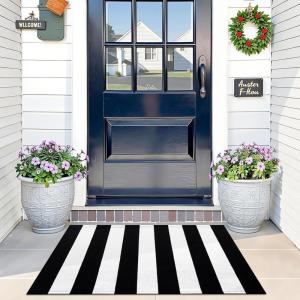 imageOLANLY Black and White Striped Rug 24quot x 37quot 275quot x 43quot  Washable Cotton Indoor Outdoor Doormat for Front Door Entryway Kitchen Porch Patio DecorBlack and White Striped