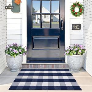 imageOLANLY Black and White Striped Rug 24quot x 37quot 275quot x 43quot  Washable Cotton Indoor Outdoor Doormat for Front Door Entryway Kitchen Porch Patio DecorNavy and White Checkered