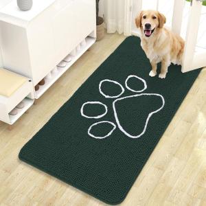 imageOLANLY Dog Door Mat for Muddy Paws 47x24 Paw Print Design Absorbs Moisture and Dirt Absorbent NonSlip Washable Doormat Quick Dry Chenille Mud Mat Entry Indoor Entryway Carpet Blackish Green