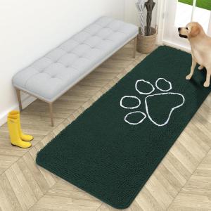 imageOLANLY Dog Door Mat for Muddy Paws 59x24 Paw Print Design Absorbs Moisture and Dirt Absorbent NonSlip Washable Doormat Quick Dry Chenille Mud Mat Entry Indoor Entryway Carpet Blackish Green