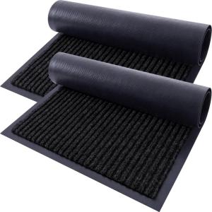 imageOLANLY Front Door Mat Indoor Outdoor Entrance 2Pack 295 x 17 Inch Waterproof Heavy Duty Doormat Fade Resistant Low Profile Easy Clean Patio Porch Welcome Floor Mats for Entry GreyBlack