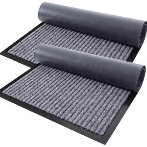 imageOLANLY Front Door Mat Indoor Outdoor Entrance 2Pack 295 x 17 Inch Waterproof Heavy Duty Doormat Fade Resistant Low Profile Easy Clean Patio Porch Welcome Floor Mats for Entry GreyLight Gray