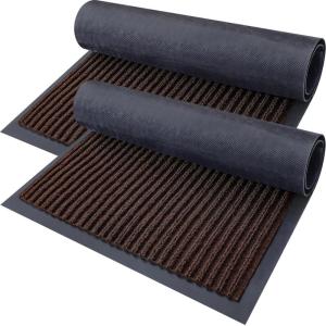 imageOLANLY Front Door Mat Indoor Outdoor Entrance 2Pack 295 x 17 Inch Waterproof Heavy Duty Doormat Fade Resistant Low Profile Easy Clean Patio Porch Welcome Floor Mats for Entry GreyBrown
