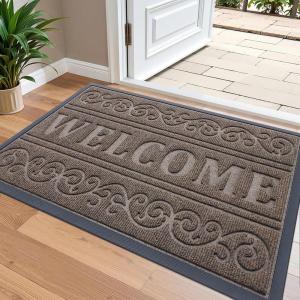 imageOLANLY Welcome Door Mat Indoor Outdoor Entrance Heavy Duty Sturdy Front Door Mat Waterproof AllWeather Doormat Stain Resistant Low Profile Easy Clean Patio Entryway Mat 36 x 24 Brown