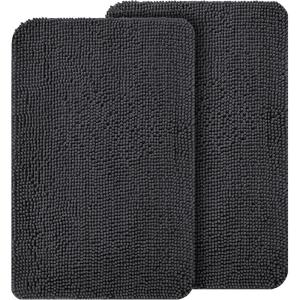 imageOLANLY Dog Door Mat Set 2Piece 30x20 Absorbs Moisture and Dirt Absorbent NonSlip Washable Doormat Quick Dry Chenille Mud Mat for Dogs Entry Indoor Entryway Carpet for Inside Floor GreyDark Grey