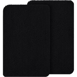 imageOLANLY Dog Door Mat Set 2Piece 30x20 Absorbs Moisture and Dirt Absorbent NonSlip Washable Doormat Quick Dry Chenille Mud Mat for Dogs Entry Indoor Entryway Carpet for Inside Floor GreyBlack