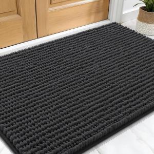 imageOLANLY Dog Door Mat for Muddy Paws 36x24 Ultra Absorbent Chenille Mud Doormat NonSlip Washable and Dirt Trapping Doormat for Indoor Entryway QuickDry Indoor Pet Bed Mats for Dogs GreyDark Grey