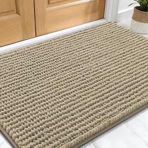 imageOLANLY Dog Door Mat for Muddy Paws 36x24 Ultra Absorbent Chenille Mud Doormat NonSlip Washable and Dirt Trapping Doormat for Indoor Entryway QuickDry Indoor Pet Bed Mats for Dogs GreyBeige