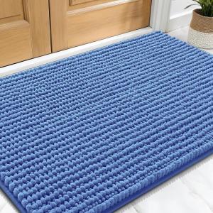 imageOLANLY Dog Door Mat for Muddy Paws 36x24 Ultra Absorbent Chenille Mud Doormat NonSlip Washable and Dirt Trapping Doormat for Indoor Entryway QuickDry Indoor Pet Bed Mats for Dogs GreyCornflower Blue