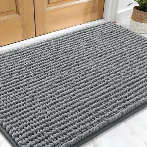 imageOLANLY Dog Door Mat for Muddy Paws 36x24 Ultra Absorbent Chenille Mud Doormat NonSlip Washable and Dirt Trapping Doormat for Indoor Entryway QuickDry Indoor Pet Bed Mats for Dogs GreyMedium Grey