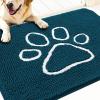 imageOLANLY Dog Door Mat for Muddy Paws 32x20 Paw Print Design Absorbs Moisture and Dirt Absorbent NonSlip Washable Doormat Quick Dry Chenille Mud Mat Entry Indoor Entryway Carpet Atlantic Blue
