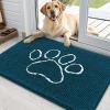 imageOLANLY Dog Door Mat for Muddy Paws 35x24 Paw Print Design Absorbs Moisture and Dirt Absorbent NonSlip Washable Doormat Quick Dry Chenille Mud Mat Entry Indoor Entryway Carpet Atlantic Blue
