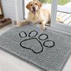 imageOLANLY Dog Door Mat for Muddy Paws 35x24 Paw Print Design Absorbs Moisture and Dirt Absorbent NonSlip Washable Doormat Quick Dry Chenille Mud Mat for Dogs Entry Indoor Entryway Carpet Grey