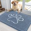 imageOLANLY Dog Door Mat for Muddy Paws 35x24 Paw Print Design Absorbs Moisture and Dirt NonSlip Washable Doormat Quick Dry Chenille Mud Mat Entry Indoor Entryway Carpet Airy Blue and White