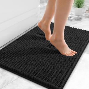 image:imageOLANLY Thick Bathroom Rugs 30x20 Extra Soft Absorbent Chenille Bath Rugs Rubber Backing Machine Wash Dry Bath Mats for Bathroom Floor Tub and Shower Home Decor Accessories GreyBlack