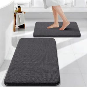 image:imageOLANLY Bathroom Rugs Sets 2 Piece Soft Absorbent Memory Foam Bath Rug Set NonSlip Quick Dry Machine Washable Bath Mats for Bathroom Home Decor Accessories 30x2024x16 GreyDark Grey