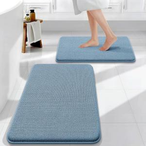 image:imageOLANLY Bathroom Rugs Sets 2 Piece Soft Absorbent Memory Foam Bath Rug Set NonSlip Quick Dry Machine Washable Bath Mats for Bathroom Home Decor Accessories 30x2024x16 GreyAiry Blue
