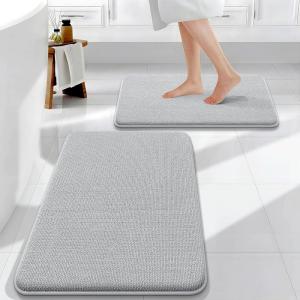image:imageOLANLY Bathroom Rugs Sets 2 Piece Soft Absorbent Memory Foam Bath Rug Set NonSlip Quick Dry Machine Washable Bath Mats for Bathroom Home Decor Accessories 30x2024x16 GreyLight Grey