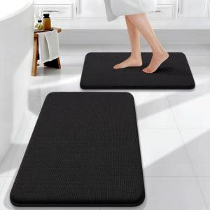 image:imageOLANLY Bathroom Rugs Sets 2 Piece Soft Absorbent Memory Foam Bath Rug Set NonSlip Quick Dry Machine Washable Bath Mats for Bathroom Home Decor Accessories 30x2024x16 GreyBlack