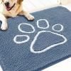 image:imageOLANLY Dog Door Mat for Muddy Paws 32x20 Paw Print Design Absorbs Moisture and Dirt NonSlip Washable Doormat Quick Dry Chenille Mud Mat Entry Indoor Entryway Carpet Airy Blue and White