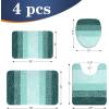 image:imageOLANLY Bathroom Rugs Sets 4 Piece Soft Microfiber Absorbent Bath Mat UShaped Contour Toilet Mat and Toilet Lid Cover Quick Dry Machine Washable Toilet Cover and Rug Set for Bathroom GreyBlackish Green
