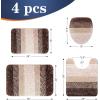 image:imageOLANLY Bathroom Rugs Sets 4 Piece Soft Microfiber Absorbent Bath Mat UShaped Contour Toilet Mat and Toilet Lid Cover Quick Dry Machine Washable Toilet Cover and Rug Set for Bathroom GreyBrown