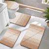 image:imageOLANLY Bathroom Rugs Sets 4 Piece Soft Microfiber Absorbent Bath Mat UShaped Contour Toilet Mat and Toilet Lid Cover Quick Dry Machine Washable Toilet Cover and Rug Set for Bathroom GreyBeige