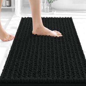 image:imageOLANLY Bathroom Rug Mat 30x20 Thick Soft and Absorbent Chenille Bath Mat NonSlip Rubber Backing Machine Washable Quick Dry Bath Rugs for Tub Shower Floor Home Decor Accessories GreyBlack