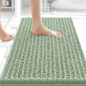 image:imageOLANLY Bathroom Rug Mat 30x20 Thick Soft and Absorbent Chenille Bath Mat NonSlip Rubber Backing Machine Washable Quick Dry Bath Rugs for Tub Shower Floor Home Decor Accessories GreySage Green